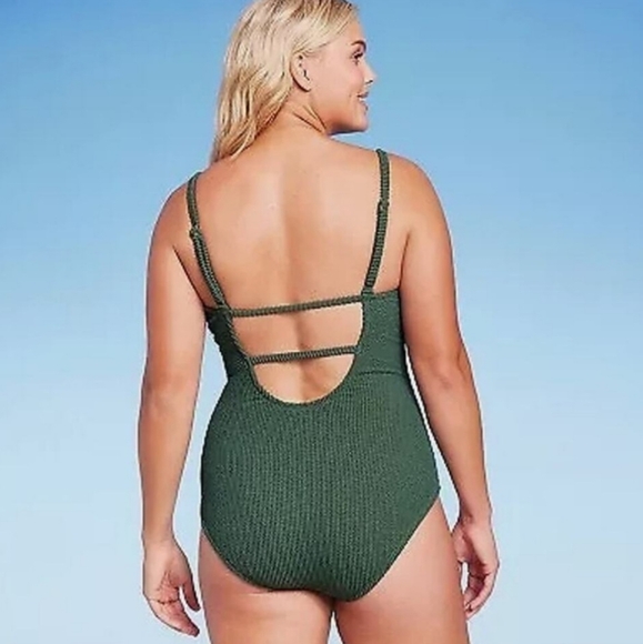 KONA SOL Women's Swimsuit Sage Green One-Piece Pucker Texture EUC - Picture 7 of 10